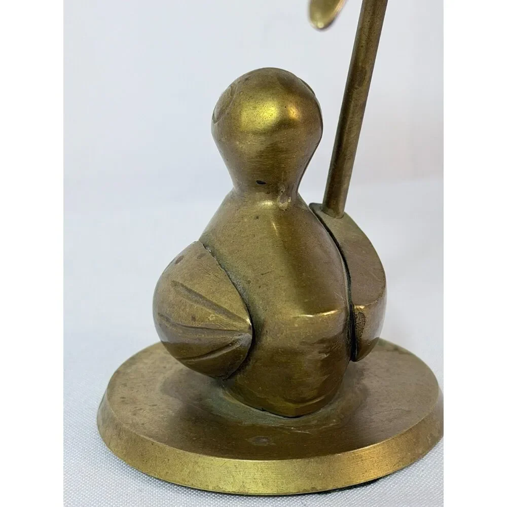 Vintage Brass Rubber Duck Holding Umbrella India Decor Mid Century Decor 5